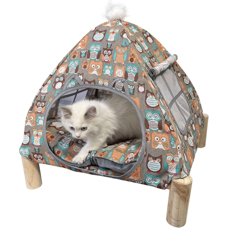 Tucker Murphy Pet 2 In 1 Elevated Cat Tent Cat House Quick Assembly And Disassembly Portable Indoor Outdoor Cute Cat Bed Cave Owl Pattern Wayfair Canada